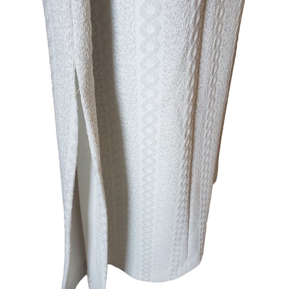 Vtg Andrea Gayle Fitted Cable Knit Sleeveless Maxi Dress White Silver 1960s M - Picture 7 of 10